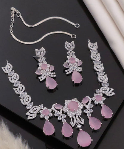 Luxury Crystal Teardrop Floral Necklace Set with Matching Earrings & Bracelet