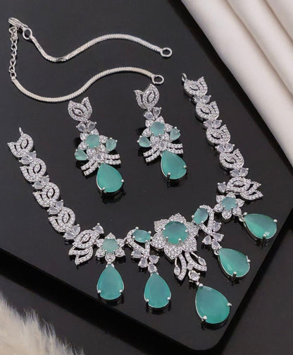 Luxury Crystal Teardrop Floral Necklace Set with Matching Earrings & Bracelet
