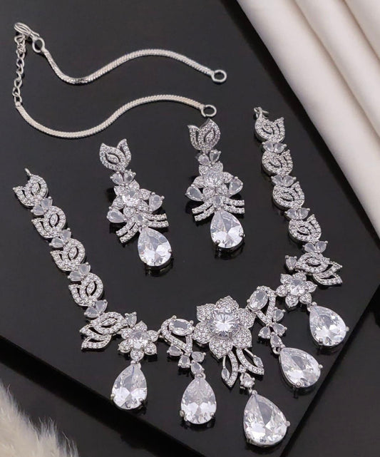 Luxury Crystal Teardrop Floral Necklace Set with Matching Earrings & Bracelet