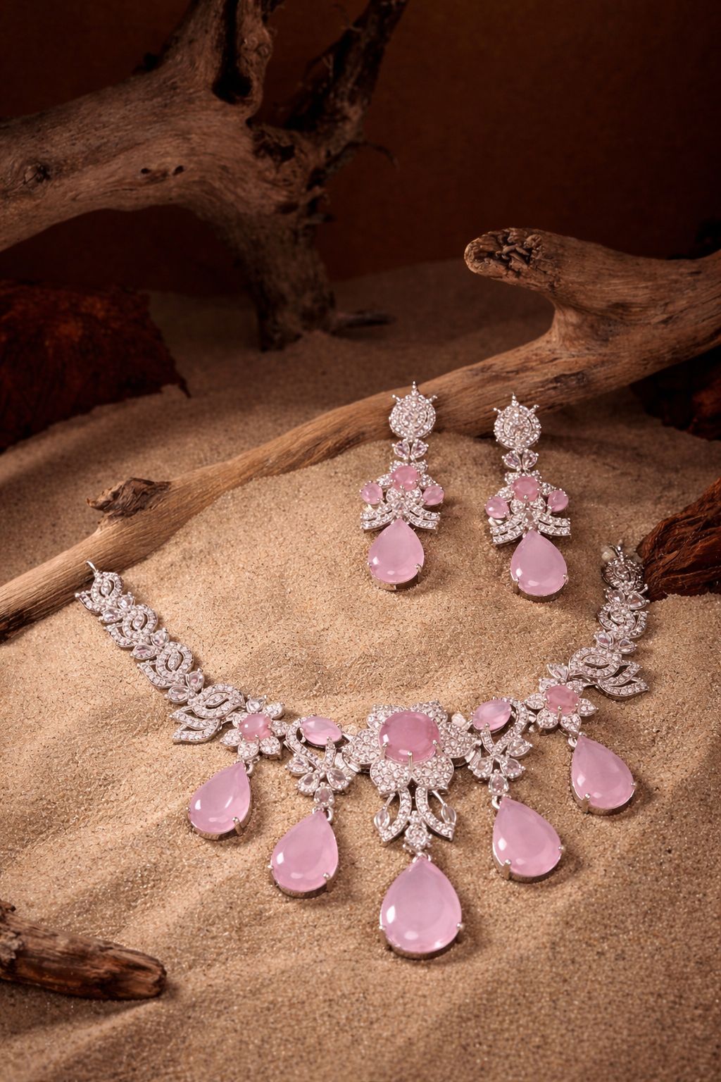 Luxury Crystal Teardrop Floral Necklace Set with Matching Earrings & Bracelet
