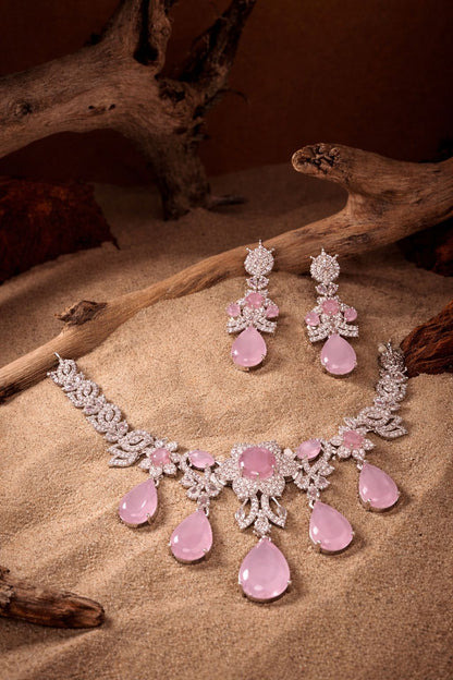 Luxury Crystal Teardrop Floral Necklace Set with Matching Earrings & Bracelet