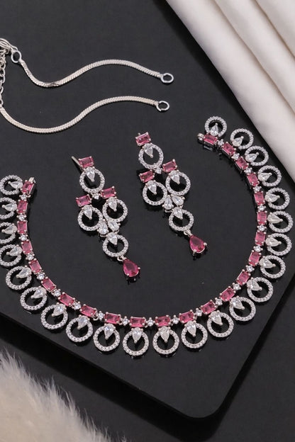 Elegant Emerald Green Crystal Designer Necklace Set with Long Earrings