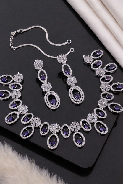 Royal Emerald Green Oval Crystal Floral Necklace Set with Long Earrings