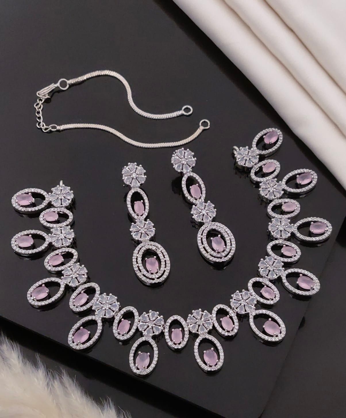 Royal Emerald Green Oval Crystal Floral Necklace Set with Long Earrings