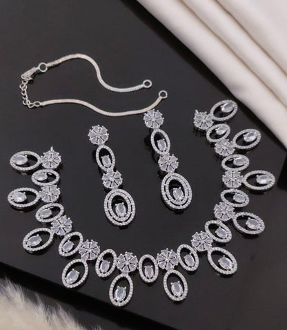 Royal Emerald Green Oval Crystal Floral Necklace Set with Long Earrings