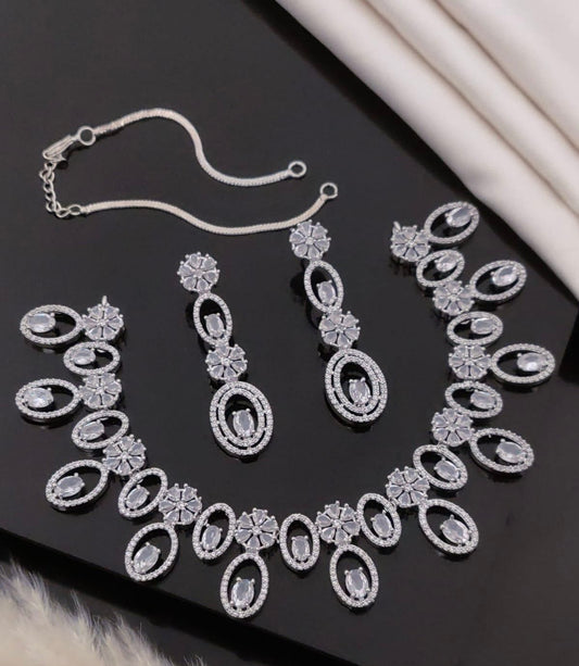 Royal Emerald Green Oval Crystal Floral Necklace Set with Long Earrings