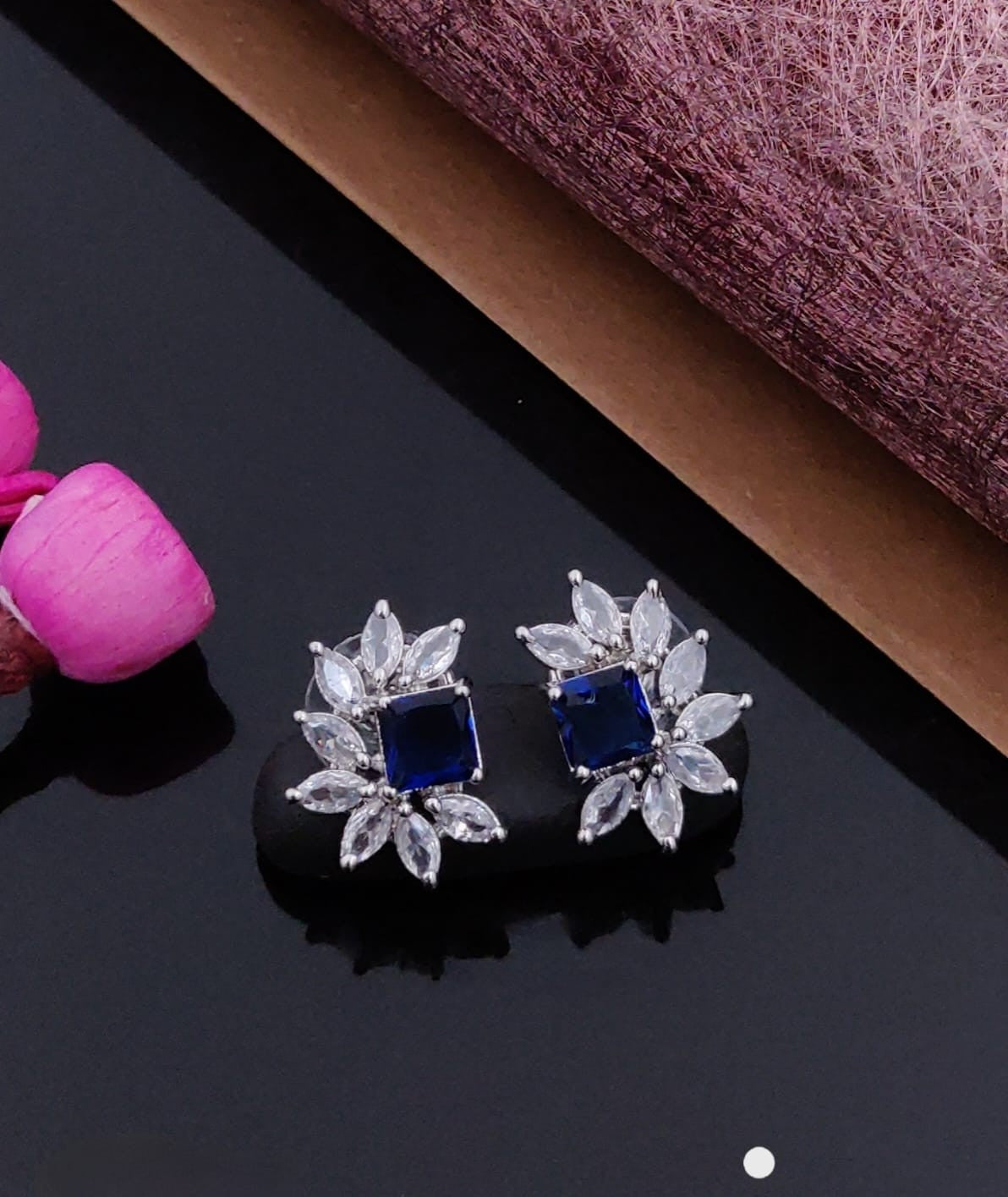 Classic Crystal Floral Stud Earrings – Silver Finish