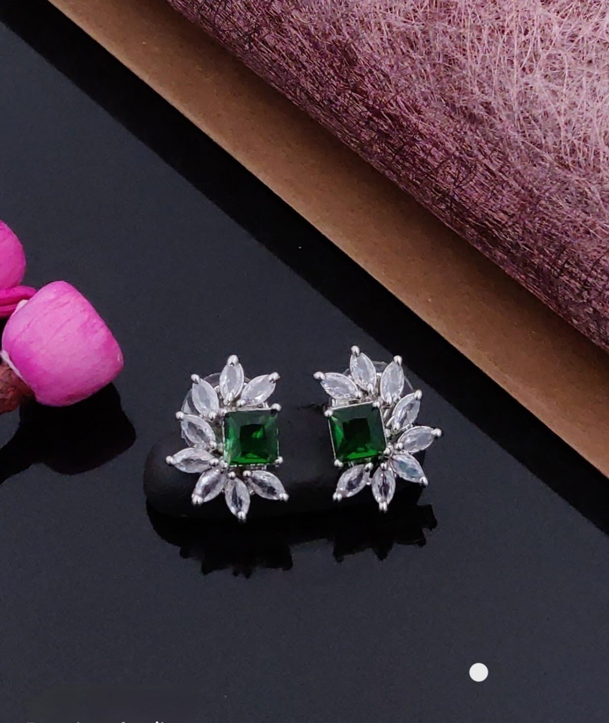 Classic Crystal Floral Stud Earrings – Silver Finish