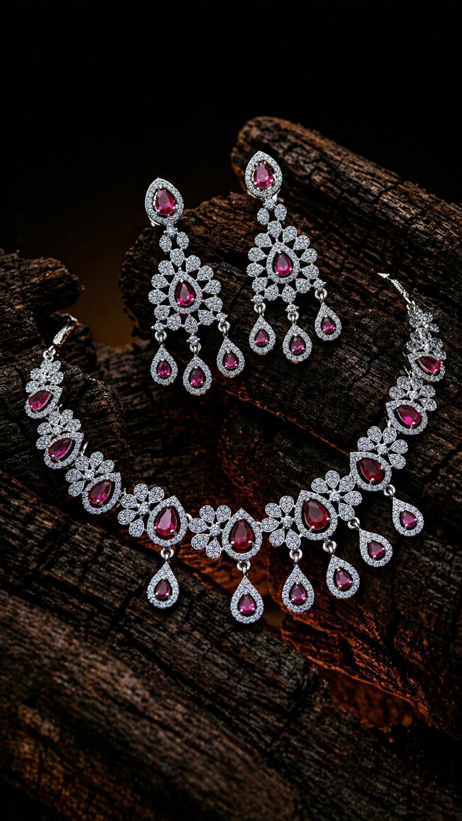 Royal Bloom Diamond Bridal Necklace Set – Floral Teardrop Luxury by KRISHAURA