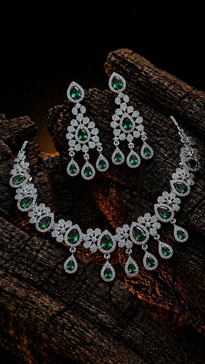Royal Bloom Diamond Bridal Necklace Set – Floral Teardrop Luxury by KRISHAURA