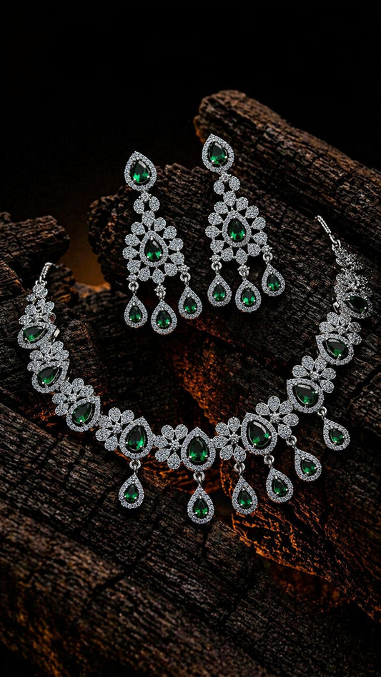 Royal Bloom Diamond Bridal Necklace Set – Floral Teardrop Luxury by KRISHAURA