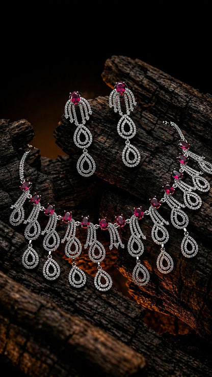 Sapphire Cascade Diamond Necklace Set – Royal Blue Bridal Luxury by KRISHAURA