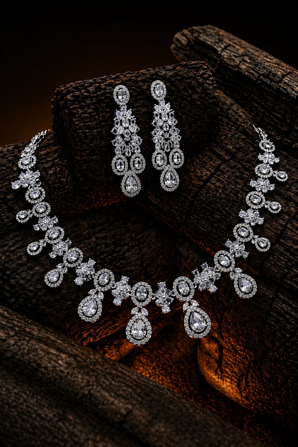 Blush Royale Floral Diamond Necklace Set – Pink Crystal Bridal Elegance by KRISHAURA