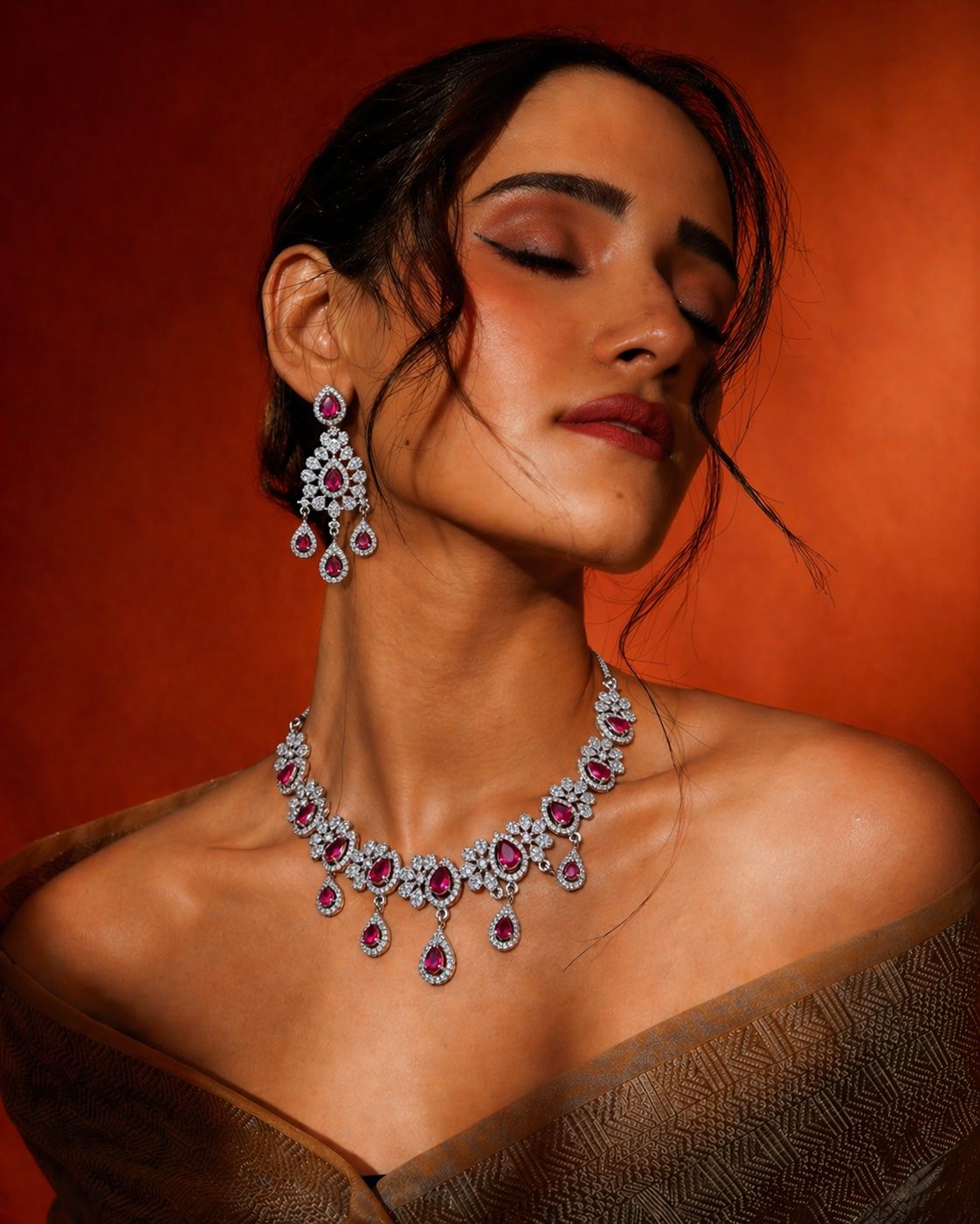 Royal Bloom Diamond Bridal Necklace Set – Floral Teardrop Luxury by KRISHAURA
