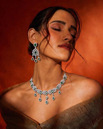Royal Bloom Diamond Bridal Necklace Set – Floral Teardrop Luxury by KRISHAURA