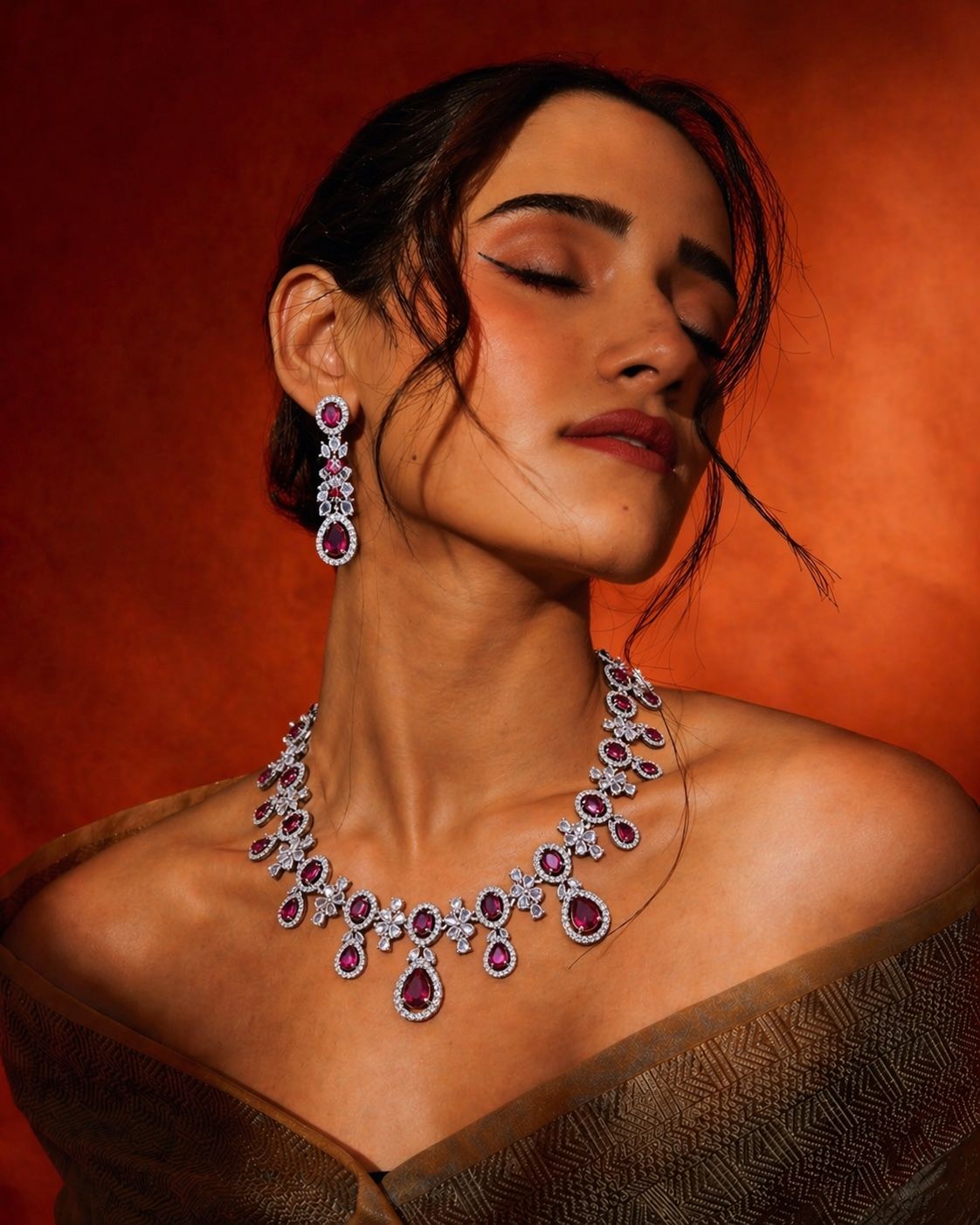 Blush Royale Floral Diamond Necklace Set – Pink Crystal Bridal Elegance by KRISHAURA