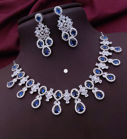 Blush Royale Floral Diamond Necklace Set – Pink Crystal Bridal Elegance by KRISHAURA