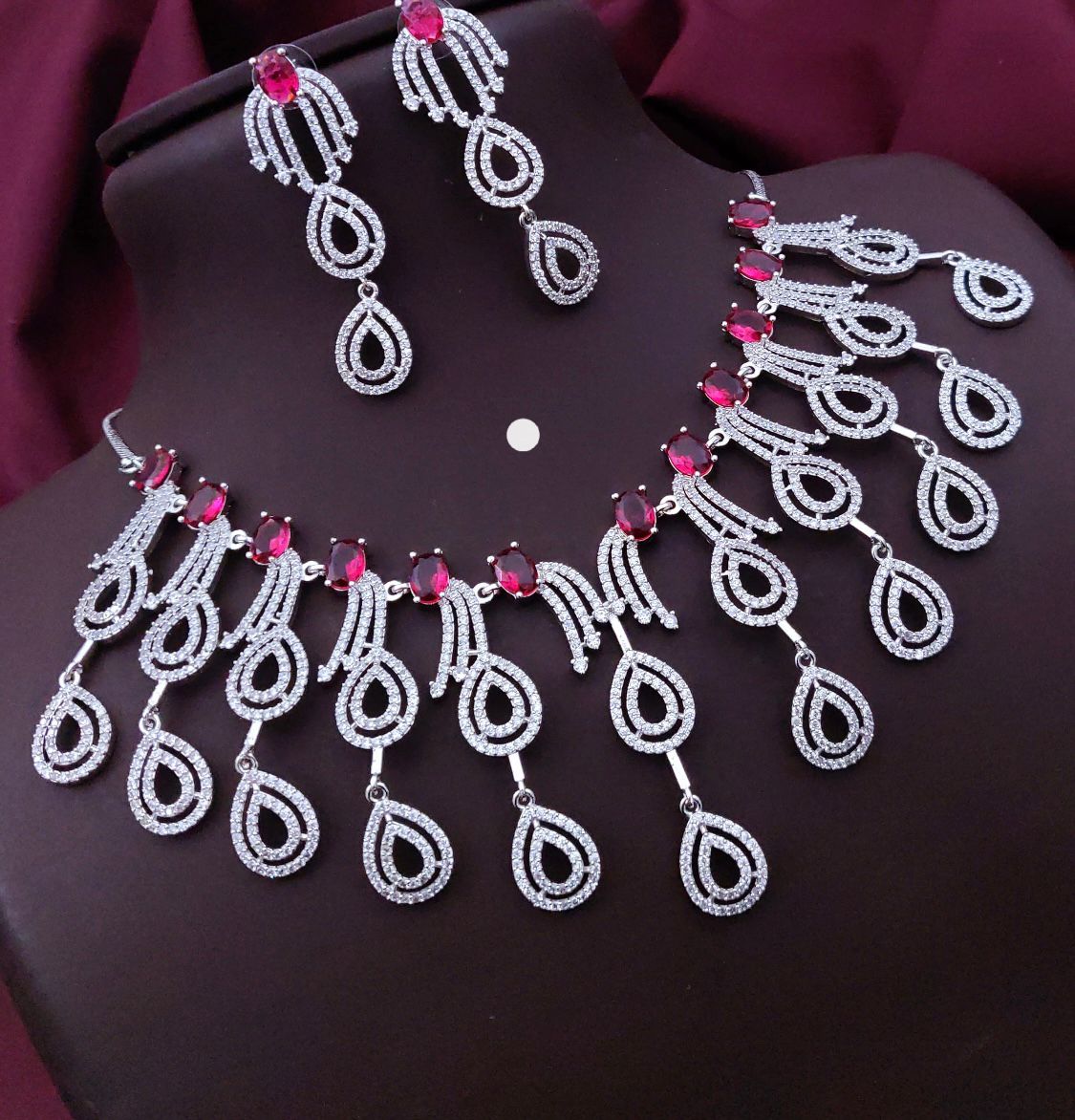 Sapphire Cascade Diamond Necklace Set – Royal Blue Bridal Luxury by KRISHAURA
