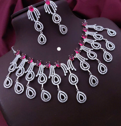Sapphire Cascade Diamond Necklace Set – Royal Blue Bridal Luxury by KRISHAURA