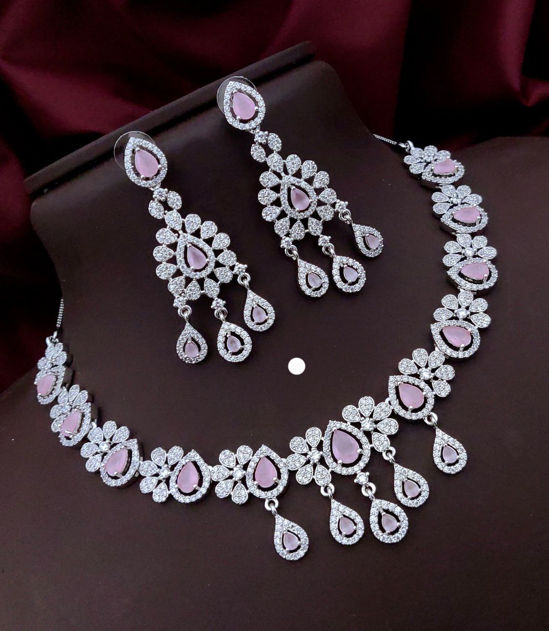 Royal Bloom Diamond Bridal Necklace Set – Floral Teardrop Luxury by KRISHAURA