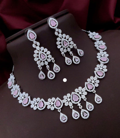 Royal Bloom Diamond Bridal Necklace Set – Floral Teardrop Luxury by KRISHAURA