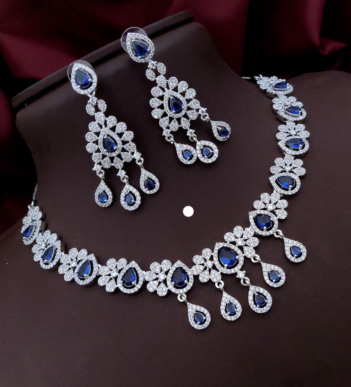 Royal Bloom Diamond Bridal Necklace Set – Floral Teardrop Luxury by KRISHAURA