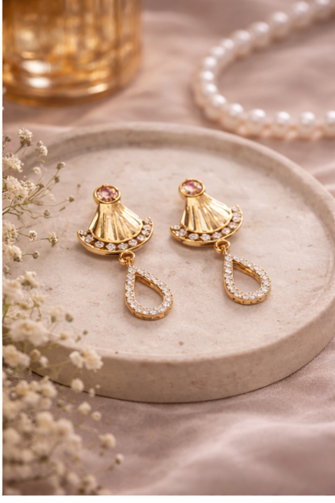 Golden Fan Drop Earrings