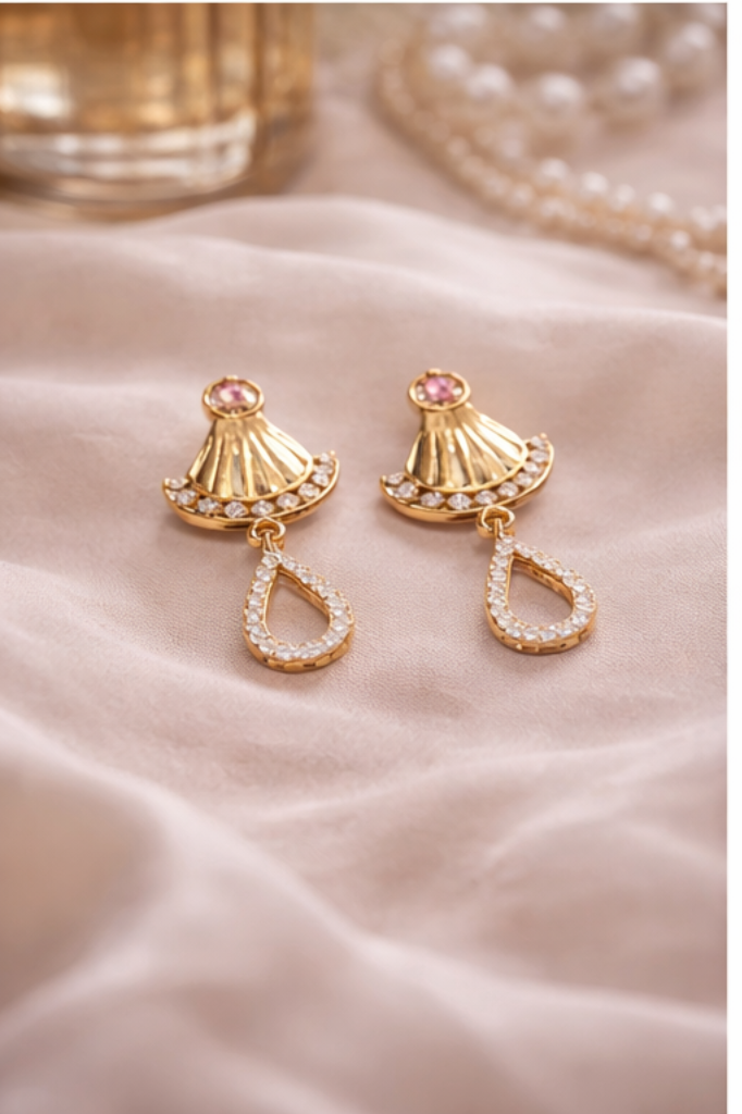 Golden Fan Drop Earrings