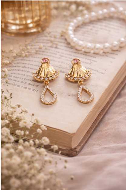 Golden Fan Drop Earrings