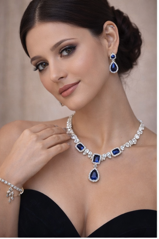 Sapphire Diamond Necklace Set