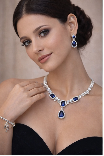 Sapphire Diamond Necklace Set