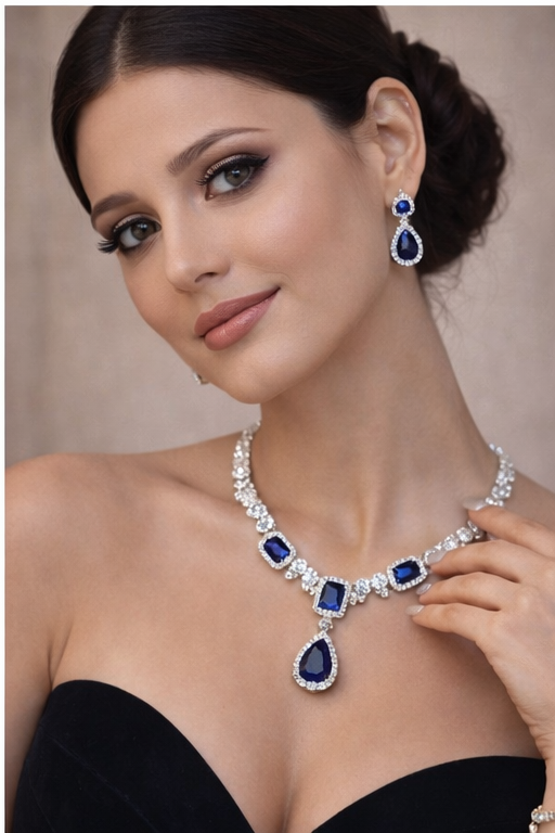 Sapphire Diamond Necklace Set